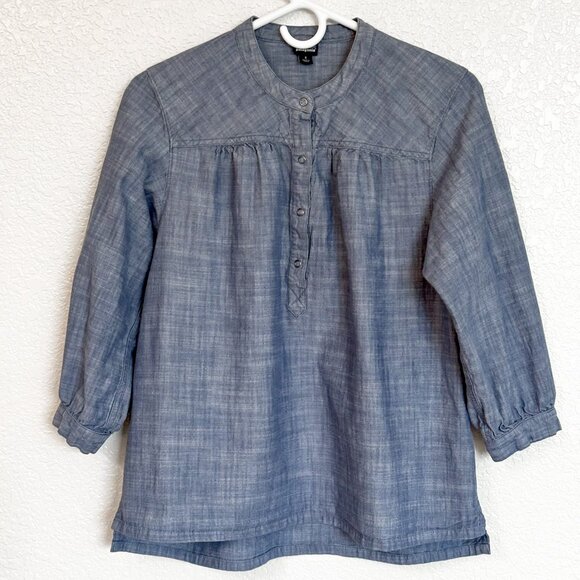 Patagonia Women's Settler's Top Size 8 Chambray Blue 3/4 Sleeve Henley Snaps - Picture 2 of 6